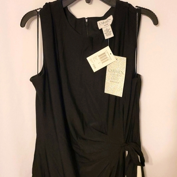 Carmen Marc Valvo Side Tie Color Block Midi Dress - Picture 5 of 11